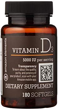 Amazon Brand - Amazon Elements Vitamin D3, 5000 IU, 180 Softgels, 6 month supply