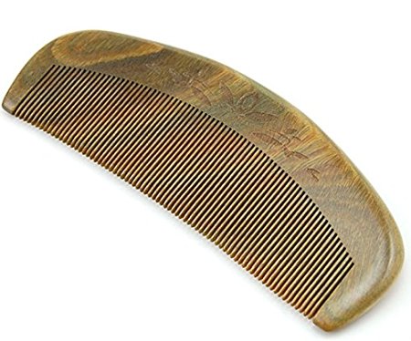 Natural Green Sandalwood Fine Tooth Comb, Anti Static Pocket Wooden Comb 5"