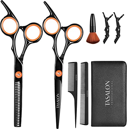 TASALON Hair Cutting Scissors Kit- All-in-1 Set of Hair Cutting Scissors - Professional Hair Shears, Thinning Scissor, Hair Comb, Neck Duster in Leather Bag -Haircut Scissor Kit