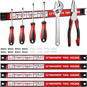 12'' Magnet Tool Holders Storage Organizer, 8 Pack Wall Mount Magnetic Tool Strips, Metal Magnet Tool Organizer Bars for Garage, Kitchen, Workshop (Mounting Screws Included)