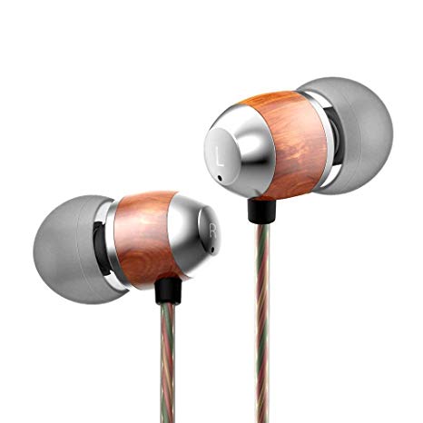 APIE Premium Genuine Wood Corded In-ear Headphones Earbuds Heavy Bass Noise Cancelling Earphones with Microphone