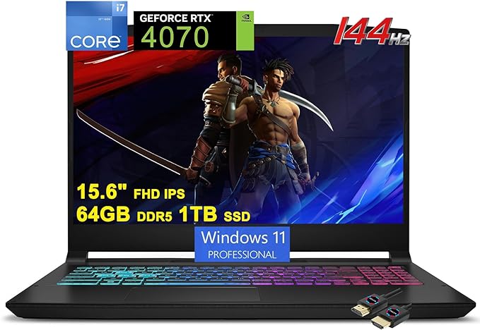 MSI Katana 15 Gaming Laptop | 15.6" FHD IPS 144Hz | Intel 10-Core i7-12650H Processor | 64GB DDR5 1TB SSD | GeForce RTX 4070 8GB Graphic | Backlit USB-C Nahimic Win11Pro Black   HDMI Cable