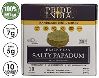 Pride Of India - Salty Black Bean Namkeen Papadum Lentil Crisp - 10 count (3.53oz - 100gm) - Lentil Chips, Gluten-Free Crackers, Healthy Snacks, Indian Snacks, Lentil Crackers