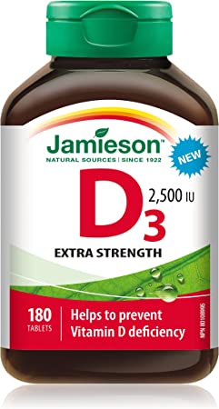 Jamieson Extra Strength Vitamin D3 2, 500 Iu - Non-GMO, Gluten-Free, Max Potency 180 count