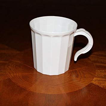 Box of 96 - White Plastic Coffee Mug Disposable / Reuseable Drinking Cup with Handle
