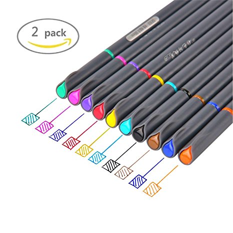 Fineliner Color Pen Set,0.38mm Colored Fine Line Point,Assorted Colors,10-Count (2pack)