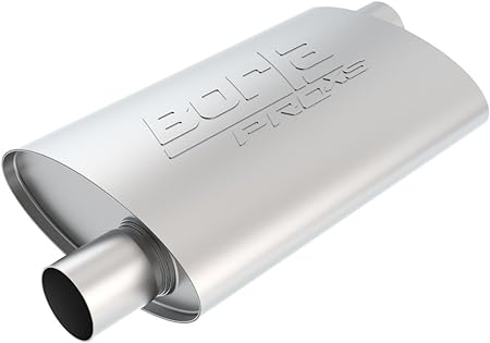BORLA 40353 ProXS Universal Performance Muffler 3" Offset Inlet / 3" Offset Outlet 4" x 9.5" Oval x 14" Long body 19" Overall Length Un-Notched Necks Reversible DesignT-304 Stainless Steel