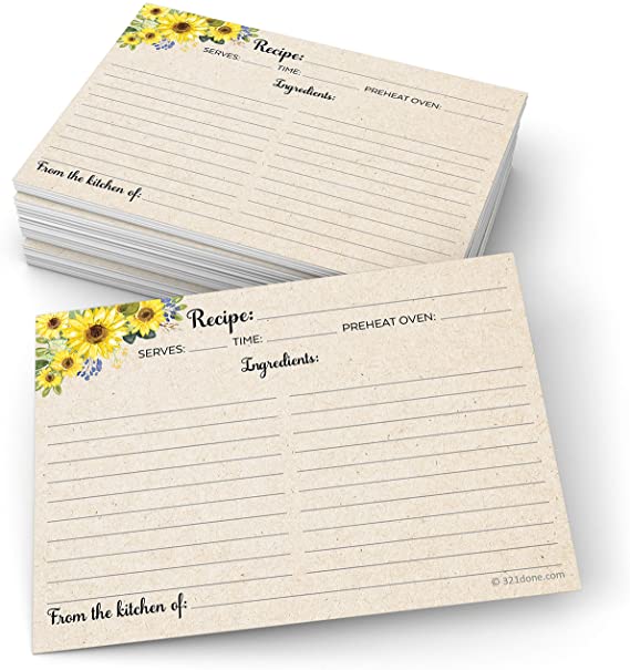 321Done Jumbo XL Sunflower Recipe Cards (Set of 50) Extra Large 5x7 Rustic Kraft Tan - From the Kitchen of for Weddings, Baby, Bridal Shower - Made in USA