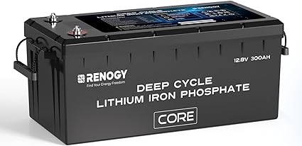 Renogy 12V 300Ah Self heating Lithium LiFePO4 Deep Cycle Battery, 5000 Deep Cycles, 200A BMS,Backup Power for Trolling motor, Cabin,Marine, Off-Grid Home Energy Storage-Core Series