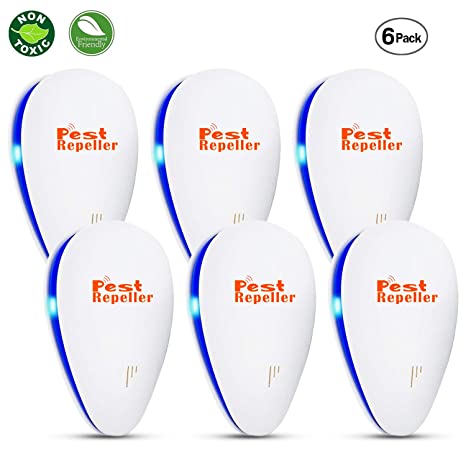 Wishi 2020 Upgrated Ultrasonic Pest Repeller 6 Packs, Pest Control Ultrasonic Repellent, Electronic Insects & Rodents Repellent for Mosquito, Mouse, Cockroaches,Rats,Bug, Spider, Ant, Flies
