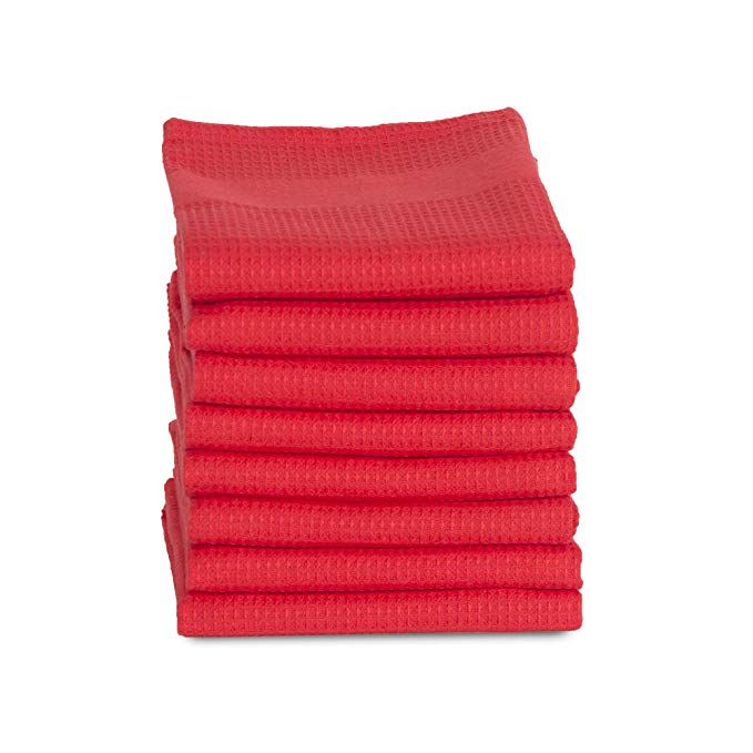 Maspar Oversized 100% Cotton Waffle Kitchen Dish towels, 18x27 inch, 8 Pack Set,Red, Superior quality, Highly Absorbent, Quick Dry, Chemical free, Machine Washable