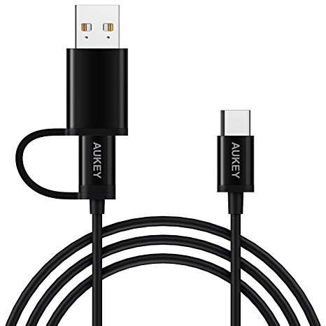 AUKEY USB C Cable to USB C with USB A to USB C Adapter ( 2 in 1 ) USB Type C Cable 1m for Samsung Note 8 / S8 / S8  , Nintendo Switch , MacBook Pro , Google Chromebook Pixel , HUAWEI P10 / P9 and Other USB C Devices - Black