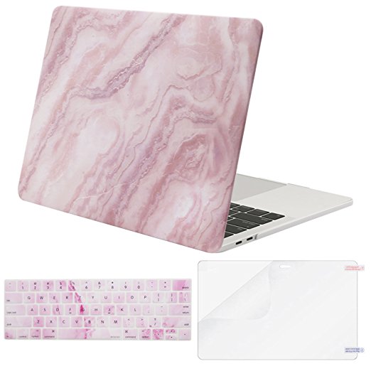 Mosiso MacBook Pro 13 Case 2017 & 2016 Release A1706 / A1708, Plastic Pattern Hard Case Shell with Keyboard Cover with Screen Protector for Newest MacBook Pro 13 Inch, White Pink Marble