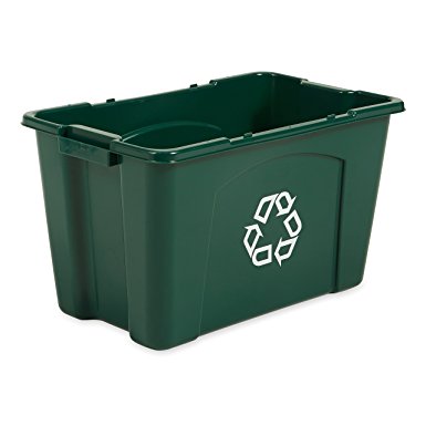 Rubbermaid Commercial Stackable Recycling Bin, 18 Gallon, Green (FG571873GRN)