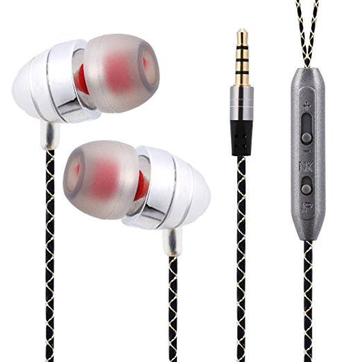HooStars HS108S Silver Aluminum Casing Strong Bass In Ear Earphones Ear Bud With Microphone , For PS4 / Mobile / Tablets / Laptop PCs