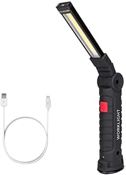 Rechargeable Work Light, Coquimbo COB Inspection Lamp Torch LED Magnetic Work Light with Hook Magnetic Base 360° Rotate 5 Lighting Modes for Car Repair, Household, Emergency