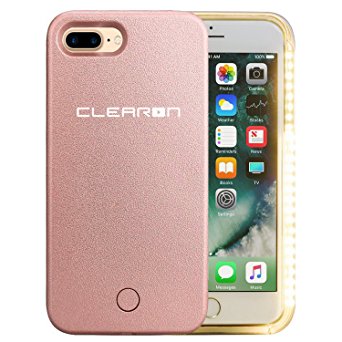 Clearon Selfie Light Case for iPhone 7 & iPhone 8 - LED Illuminated Light Up Cover - luminous Adjustable / Dimmable Flash Cell Phone Case - Rechargeable - (Rose Gold)