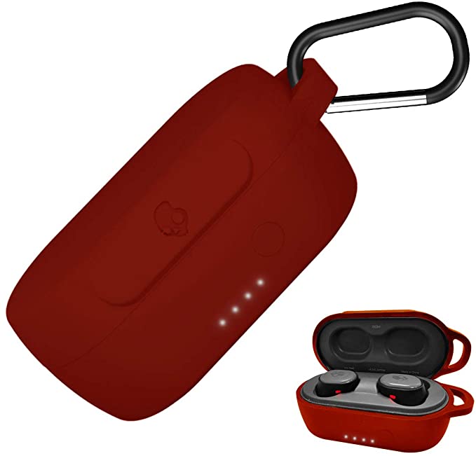 Portable Silicone Case for Skullcandy Sesh，Anti-Lost & Shockproof Easy Carrying Protective Case with Keychain (RED)