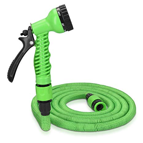 Navaris 30m Expandable Garden Hose - Flexible Water Pipe with Double Latex Core, 7 Pattern Spray Gun, Braided Outer Layer - Extra Large No Kink Hose