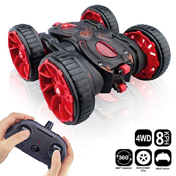 RC Cars, Remote Control Car Toy Vehicle 4WD 2.4Ghz 8 Mph Racing Stunt Car Double Sided 360°Rotation & Flips, Kids Toy Car for Boys & Girls Birthday Christmas - Red Color