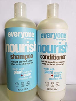 EO Everyone Sulfate Free Nourish Shampoo and Conditioner Bundle with Coconut Fruit Extract, Lemon Peel Oil, Matricaria Flower and Organic Aloe Barbadensis Leaf, 20.3 fl. oz. each