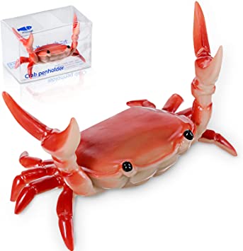 Crab Pen Holder Weightlifting Crab Pen Holder Creative Cute Crab Pen Holder Pen Stand Bracket Storage Pen Rack Desktop Decoration for Home, Office, School (Red)