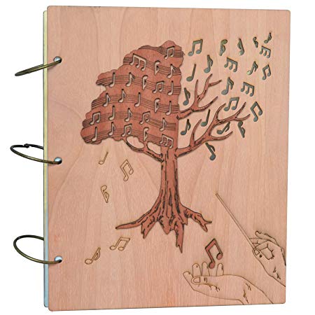 PETAFLOP A4 and Letter Size Expanding File Folders Music Notes Design Wood Carved Cover Document Organizer, 48 Pockets