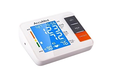 AccuMed ABP802 Portable Upper Arm Blood Pressure Monitor with One-Touch Intelligent Automatic Measurement (White) - 4-in-1 Functionality for Systolic / Diastolic BP, Heart Rate (BPM), Hypertension Guide (WHO Classification Indicator), & Arrhythmia Alerts - Includes Voiced Audio / Silent Mode, High-Contrast LCD Display, Built-in Storage Memory, Carrying Pouch, USA Warranty, and More *FDA Approved with Clinically Proven, Professional Accuracy for Home Medical Use