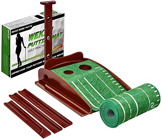 Wekin Putting Green, Indoor Mini Golf Putting Mat with Auto Ball Return System, Non-Wrinkle Crystal Velvet & Non-Slip, Golf Game Practice Equipment