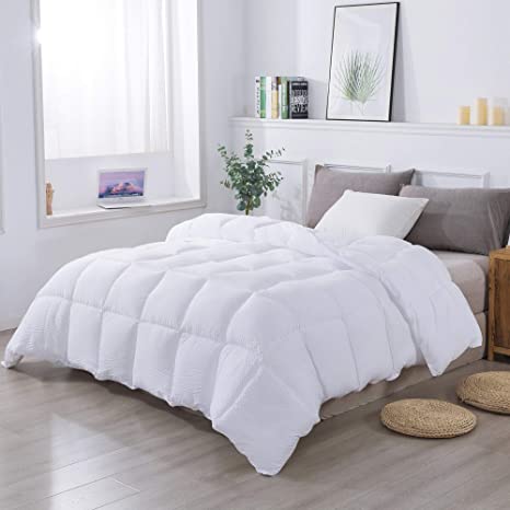 KASENTEX All Season Goose Down Alternative Reversible Comforter, Luxury Brushed Microfiber Duvet Insert, Light White, Twin/Twin XL Size