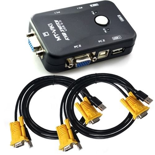 ieGeek USB KVM Switch Box   VGA USB Cables for PC Monitor/Keyboard/Mouse Control (2 Port)