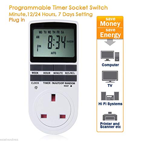 Pro 230V Digital LCD Display UK Plug - In Programmable Timer Switch Socket 24hr 7Day