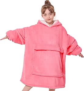 yescool Wearable Blanket Sweatshirt Kids,Oversized Blanket Hoodie with Sherpa Teen Girl Gifts for Kids, Youth, Boys, Girls, 8-15 Year Old Girl Boy Gift Teen Wearable Blankets, One Size, Pink