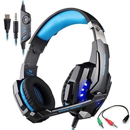 KOTION EACH G9000 PC Gaming Headset Over-ear Headphones 3.5mm Stereo Jack with Microphone LED Light for PS4/Xbox One/Tablet/Laptop/Cell Phones with Headset Splitter Adapter