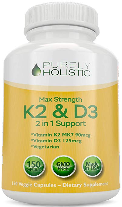 Vitamin D3 5000IU with K2 (MK7), Great Value 150 Vegetarian Vitamin D3 K Capsules, Easy to Swallow Vitamin D and K Supplement, Non GMO Vitamin D & K Complex