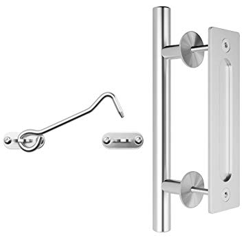 SMARTSTANDARD Heavy Duty 12" Flush and Pull Barn Door Handle Set with Latch, Large Two-Side Rustic Gate Door Handle for Garages Furniture Shed Doors, Stainless, Round