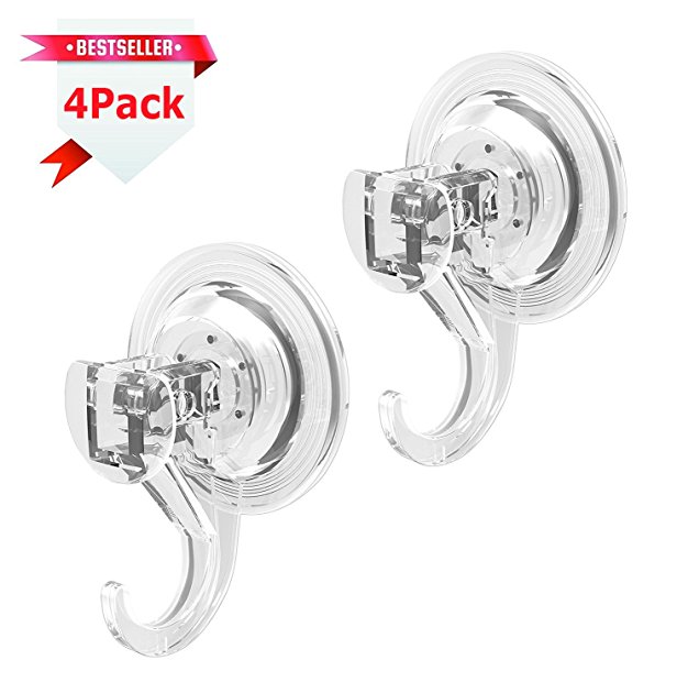 Suction Hooks Luxear Wreath Hangers Holder Suction Cups Hangers Shower Hooks for Wall Tile Bathroom Kitchen Office Christmas Wreath String Light, Clear, 4 Pack