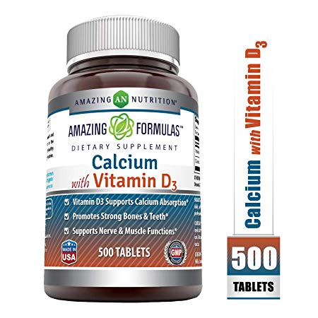 Amazing Formulas Calcium with Vitamin D3 Tablets - Supports Calcium Absorption* -Promotes Strong Bones & Teeth* -Supports Nerve & Muscle Functions* (500 Count (Pack of 1))