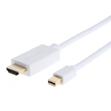 Cablecreation 15ft Long Gold Mini Displayport Thunderbolt Port Compatible to HDMI AV HDTV Cable for Mac Book Imac Mac Book Air Mac Book Pro and More DP v12 Support 1080P White Color 15ft45M