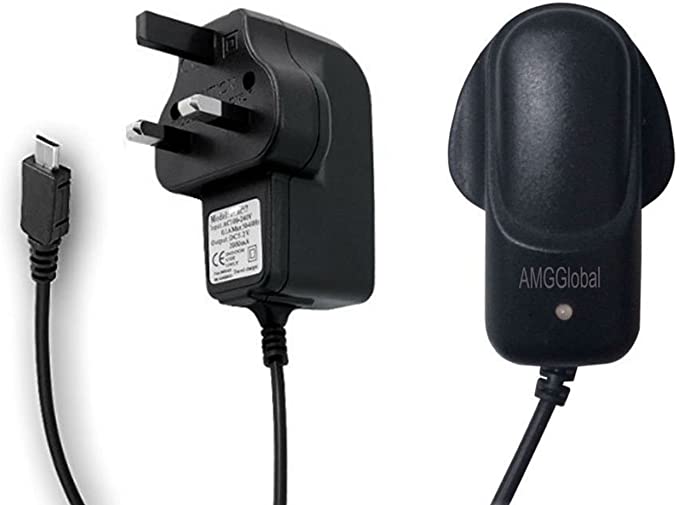 AMGGLOBAL® Universal Micro USB Mains Charger 8600 - 2000mAh CE Approved UK Plug for Various Phone Models - For BlackBerry HTC LG Motorola Nokia Samsung Galaxy S2 S3 S4 S5 S6 S6 EDGE S6 EDGE PLUS and Sony Ericsson HTC Mobile Phone Range - One S V X Desire C HD S V X Z Sensation XE XL Wildfire S, Rhyme Radar Explorer Incredible S. Samsung Galaxy S5 S4 S3 Note 3 2 Tab 3 Nokia Lunia 520 1020 920 Moto G Google Nexus 5 7 10 Android/Windows Smartphones External Battery