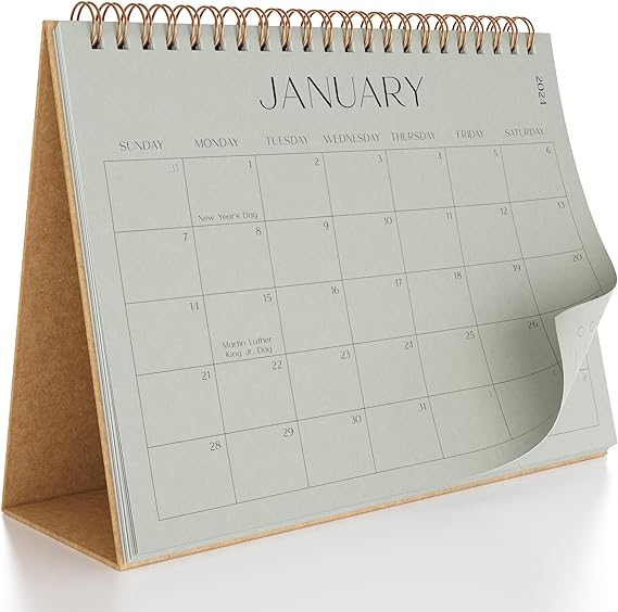 Aesthetic Small 2024-2025 Desk Calendar with Stickers - Runs from January 2024 until June 2025 - Beautiful Flip Desktop Calendar for Easy Organizing