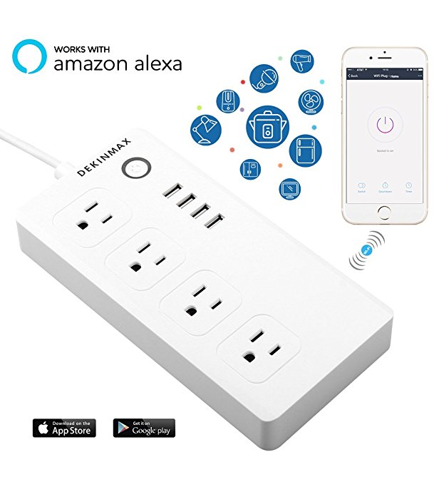 DEKINMAX Smart Power Strip USB Desktop Charger USB Charger with 4 USB   4 AC OutLets, for Home Office Use, Compatible with Amazon Alexa