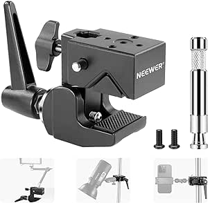 NEEWER Super Clamp with 5/8" Stud, Spring Lock, 2.4" Jaw Grip Heavy Duty Crab Pole Clamp for Round Pipe Flat Surface, for Photography Studio Camera Lighting Mounting, Max Load 33lb/15kg, UA017