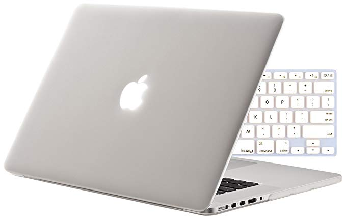 Kuzy 2in1 Retina 13-Inch White/Clear Rubberized Hard Case and Keyboard Cover for Apple MacBook Pro 13.3" with Retina Display Models: A1502 and A1425 (NEWEST VERSION) - White/Clear Frost