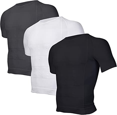 Odoland Men's Body Shaper Slimming Shirt Tummy Vest Thermal Compression Base Layer Slim Muscle Short Sleeve Shapewear