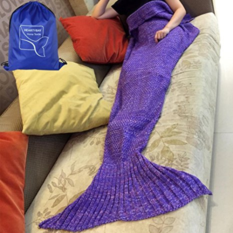 Heartybay Crochet Mermaid Tail Blanket for Adult, Super Soft All Seasons Sleeping Mermaid Blanket (71"x35.5") - Blue Purple