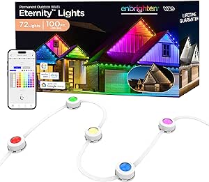 Enbrighten Eternity Permanent Outdoor Lights, 100ft with 72 RGBWIC LEDs, Smart Eave Lights, Endless Light Colors, Daily and Accent Lighting, IP67 Waterproof, Compatible with Alexa, Google Home, 81103