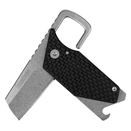 Kershaw Pub Carbon Fiber Multifunction Pocket Knife (4036CFX); 1.6-in 8Cr13MoV Stonewash Blade and Carbon Fiber Handle, Includes Screwdriver Tip, Pry Bar, Key Chain Attachment, Bottle Opener; 1.8 OZ