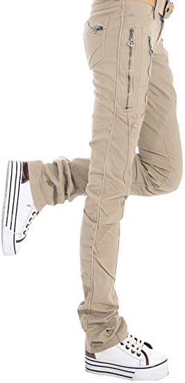 AUSZOSLT Women's Double Zipper Casual Outdoor Combat Cargo Cotton Military Trousers Skinny Pants Jeans