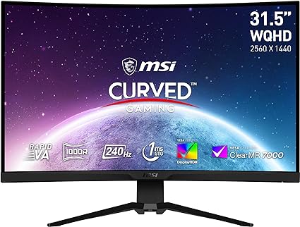 MSI MAG 325CQRXF 31.5 Inch WQHD Curved Gaming Monitor - 1000R, 2560 x 1440 Rapid VA Panel, 240 Hz / 1ms, 115% sRGB, DisplayHDR 400, Adaptive Sync, Mystic Light - DP 1.4a, HDMI 2.0, USB Type-C